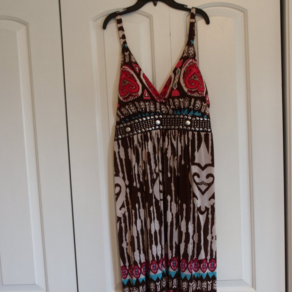 Magic Size 2X Plunging V-Neck Dress With Back Tie Padded Cups Adjustable Straps